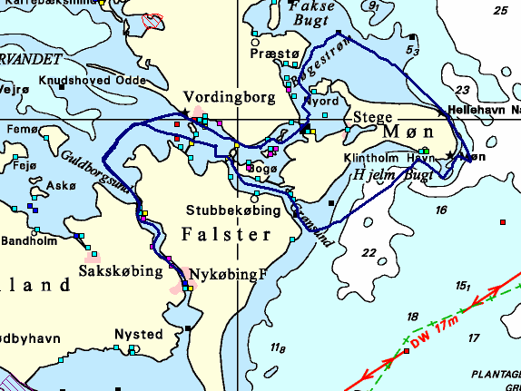 Turen om Møn til Nykøbing Falster og hjem igen. 120 sømil